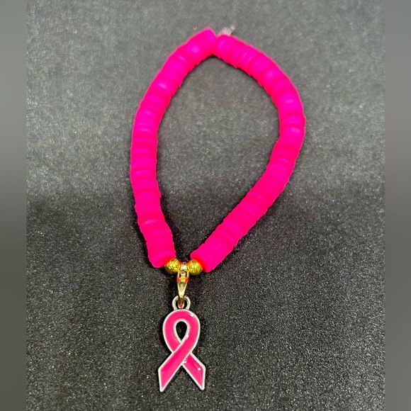 Pink Ribbon (Awareness) Heishi Charm Bracelet - Picture 4 of 6